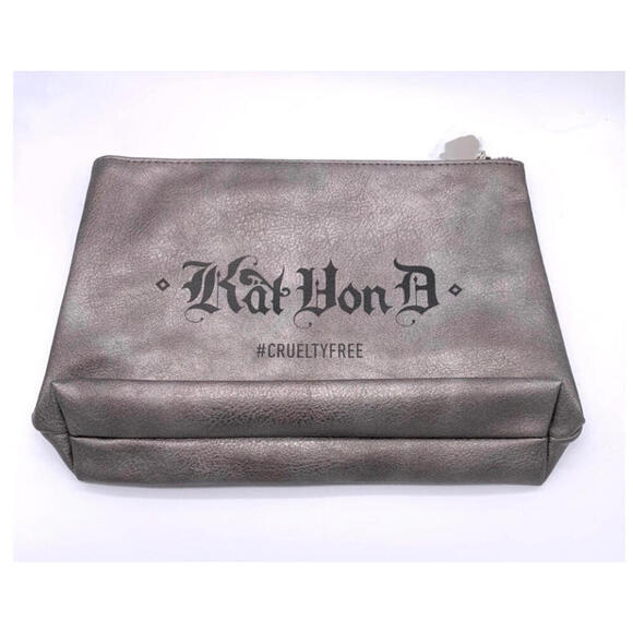KVD Kat Von D New Vegan Large Pewter/Gray Makeup Bag Pouch Case Charm 12"x8"x1" - Picture 2 of 4
